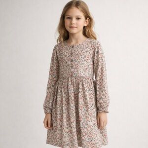 CARTER'S Girl's 1/2 Button Floral long Sleeve Tiered Midi Dress Cottegecore 10
